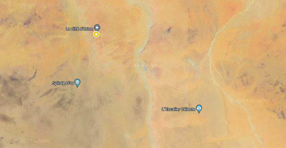 Mapa donde se sitúan los puntos de interés. En medio del desierto, la más absoluta nada.